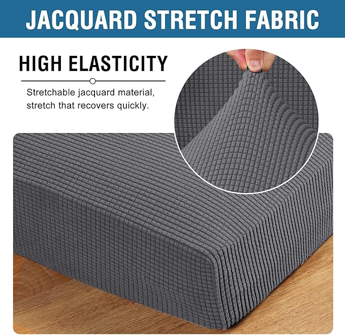 H.VERSAILTEX High Stretch Individual Seat Cushion Covers Sofa Slipcovers Couch Cushion Covers Sofa Covers Featuring Jacquard Textured Twill Fabric (2 Pack for 2 Cushion Loveseat, Grey, One)