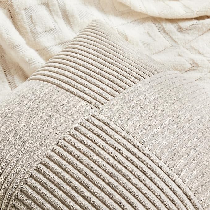 Fancy Homi 2 Packs Neutral Taupe Decorative Throw Pillow Covers 22x22 Inch for Living Room Couch Bed Sofa, Rustic Farmhouse Boho Home Decor, Soft Corss Corduroy Patchwork Accent Cushion Case 55x55 cm