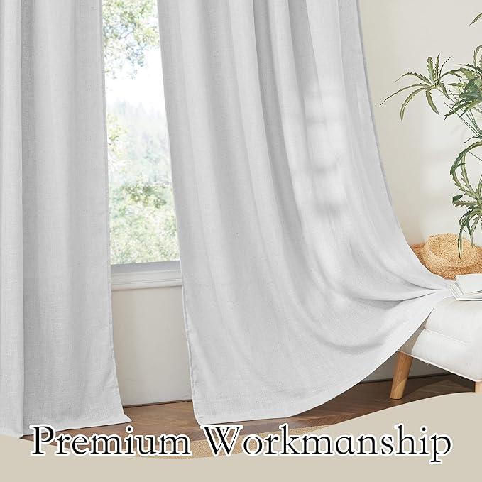 RYB HOME Semi Sheer Curtains - Linen Style Semitransparent Privacy Window Draperies Soft Airy Famhouse Curtains Sheer Light Filtering for Bedroom, Kitchen, Dining, Car, W 52" x L 36", 2 Pcs, Dove Grey