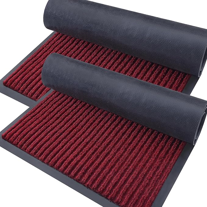 OLANLY Front Door Mat Indoor Outdoor Entrance, 2-Pack 59 x 23 Inch, Waterproof Heavy Duty Doormat, Fade Resistant, Low Profile, Easy Clean Patio Porch Welcome Floor Mats for Entry, Wine Red