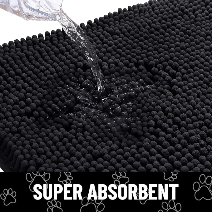 Smiry Dog Door Mat for Muddy Paws, Absorbent Dirt Trapper Non Slip Quick Dry Washable Chenille Mat for Mud Dogs, Entry Rug for Indoor and Outdoor (40x24 Inches, Black and White)