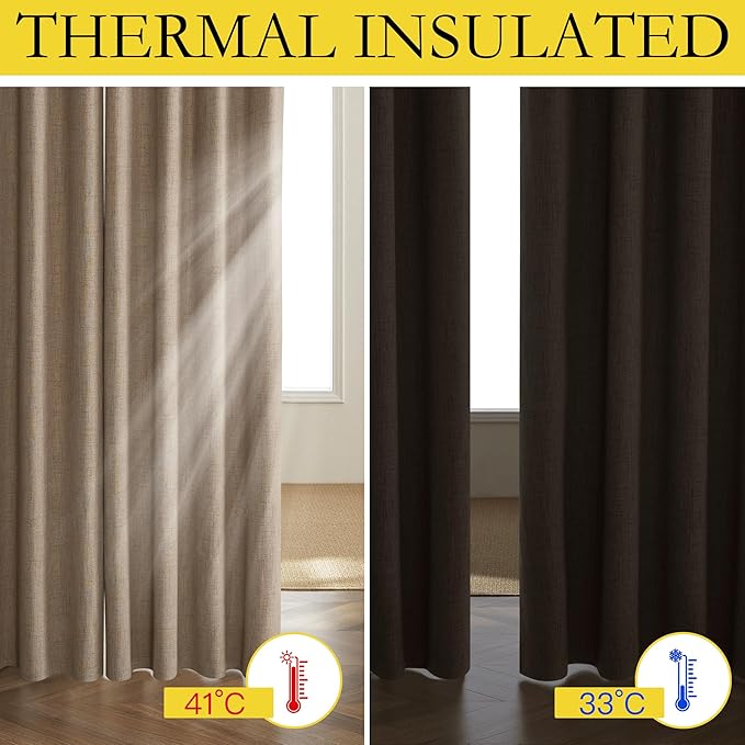 NICETOWN Burlap Vintage Open Linen Weave Flax Thermal Curtains, 100% Blackout Curtains 102" Long for Dining Room, Soundproof Window Treatment Drapes for Home Office, 62" Wide Per Panel, Set of 2
