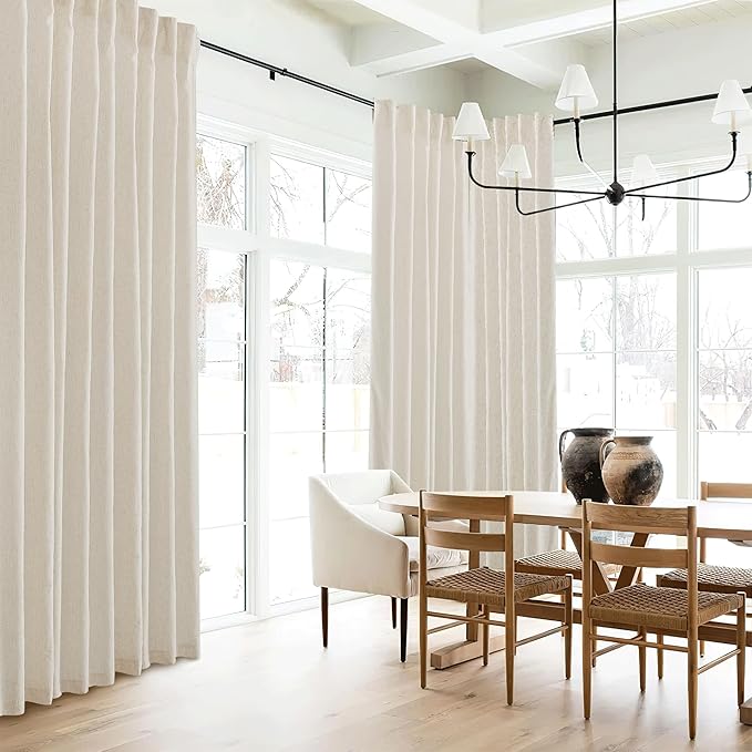 RYB HOME Linen Curtains 84 inches for Living Room, Semi Sheer Farmhouse Light Filtering Half Privacy Window Drapes for Bedroom Dining Room Nursery, Natural Beige, W 52 x L84 inches, 2 Panels