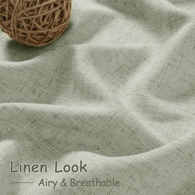 Sage Green Linen Sheer Curtains 54 Inch Length 2 Panel Set Back Tab Rod Pocket Semi Sheer Light Filtering Short Curtain Soft Elegant Aesthetic Small Window Drapes for Bathroom 52x54 Inches Long