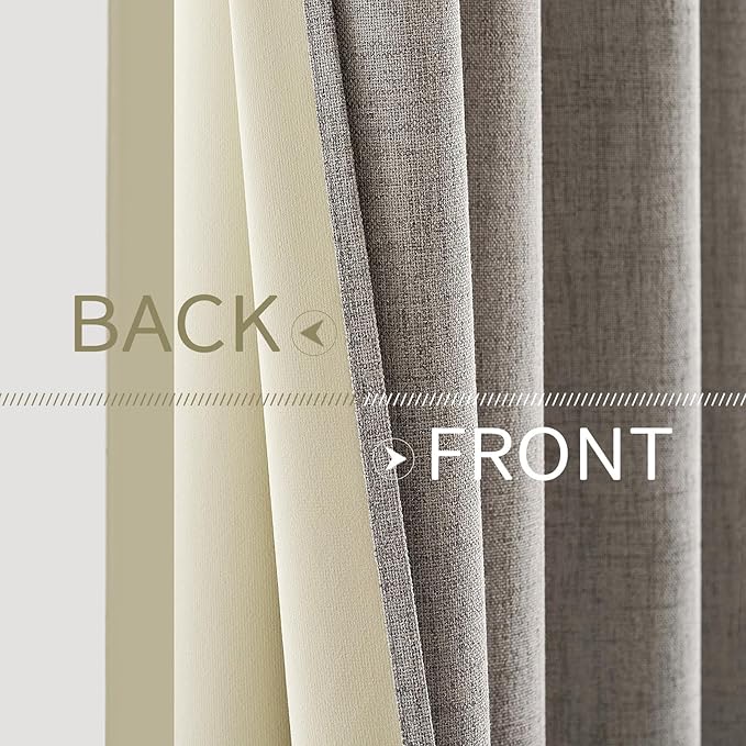 MIULEE 100% Blackout Linen Textured Curtains for Bedroom Solid Thermal Insulated Warm Taupe Grommet Room Darkening Curtains & Drapes Luxury Decor for Living Room Nursery 52 x 90 Inch (2 Panels)