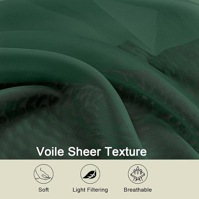 Hunter Green Sheer Curtains for Bedroom Living Room 96 Inches Long 2 Panels, Modern Airy Soft Lightweight Rod Pocket Light Filtering Sheer Curtains Drapes, Hunter Green, Each 42"Wx96"L Inch
