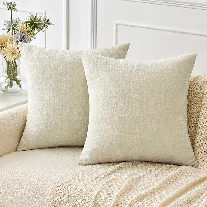 MIULEE Pack of 2 Cream Throw Pillow Covers 18x18 Inch Natural Soft Pillow Covers for Sofa Living Room Spring Home Decor Couch Solid Dyed Cases