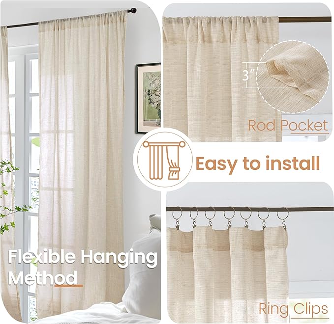 BGment Short Natural Sheer Linen Curtains 30 Inch Length for Windows, Small Drapes Lightweight Rustic Textured for Cafe Bathroom Over Sink Decor Rod Pocket, 2 Panels Set, 24 Inch Wide