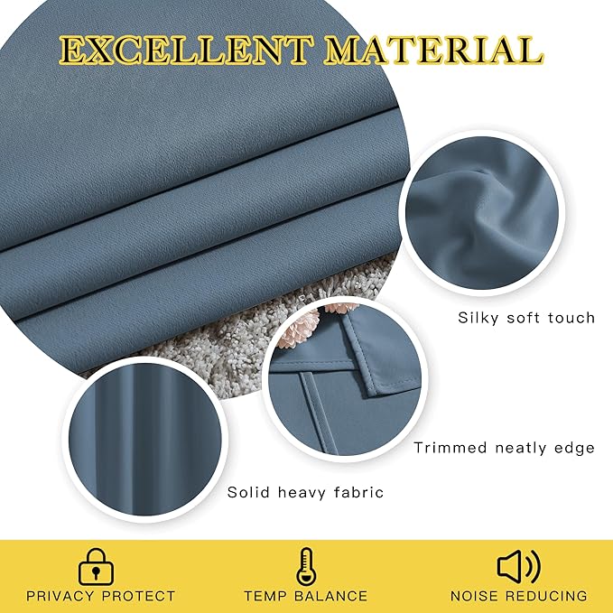NICETOWN Blackout Smoky Blue Curtains for Sliding Glass Door, Grommet Window Treatment Thermal Curtains Room Dividers for Living Room/Bedroom, 2 Panels, W66 x L102