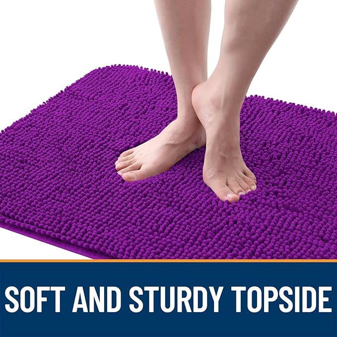 OLANLY Dog Door Mat for Muddy Paws 47x20, Absorbs Moisture and Dirt, Absorbent Non-Slip Washable Doormat, Quick Dry Chenille Mud Mat for Dogs, Entry Indoor Entryway Carpet for Inside Floor, Purple