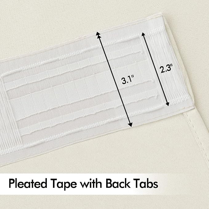 MIULEE Beige White Back Tab Blackout Curtains 72 Inches Long 2 Panels Set for Living Room Bedroom Privacy, Rod Pocket/Pinch Pleat Thermal Insulated Room Darkening Pleated Light Blocking Drapes