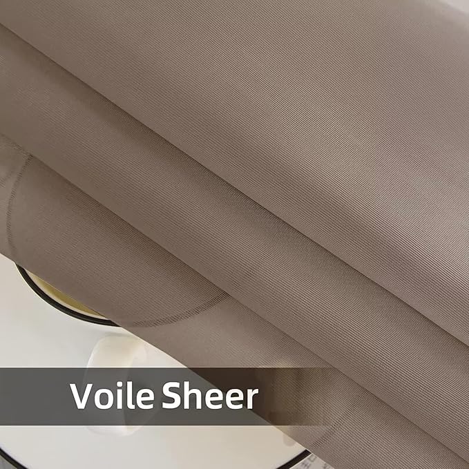 youleyar Solid Sheer Rod Pocket Curtain Voile Draperies 2 Panels White Beige Black Grey Ivory 52 Inch Width 54 Inch Long 1 Pair for Kitchen Bedroom Children Living Room Yard (Taupe,52Wｘ54L)