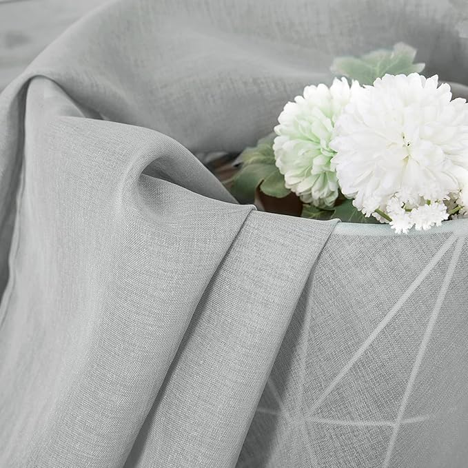 Tollpiz Sheer Curtains Bedroom Linen Textured Curtain Sheers Light Filtering Voile Rod Pocket Curtains for Living Room, 38 x 84 inches Long, Silver Grey, Set of 2 Panels