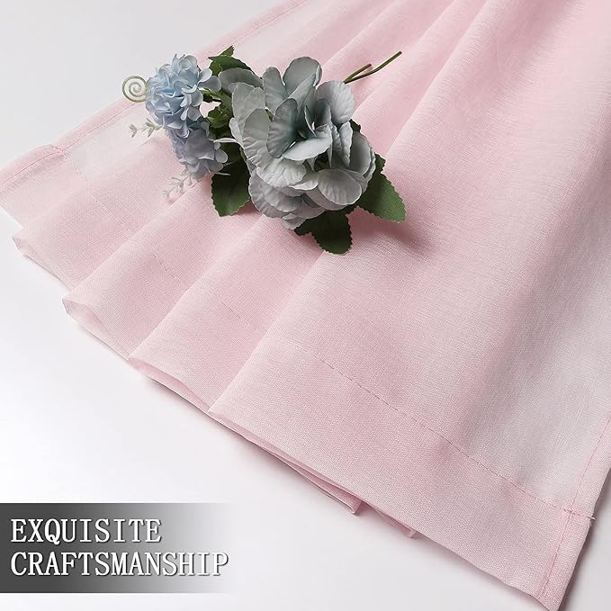 Tollpiz Short Sheer Curtains Linen Textured Bedroom Curtain Sheers Light Filtering Rod Pocket Voile Curtains for Living Room, 54 x 45 inches Long, Pink, Set of 2 Panels