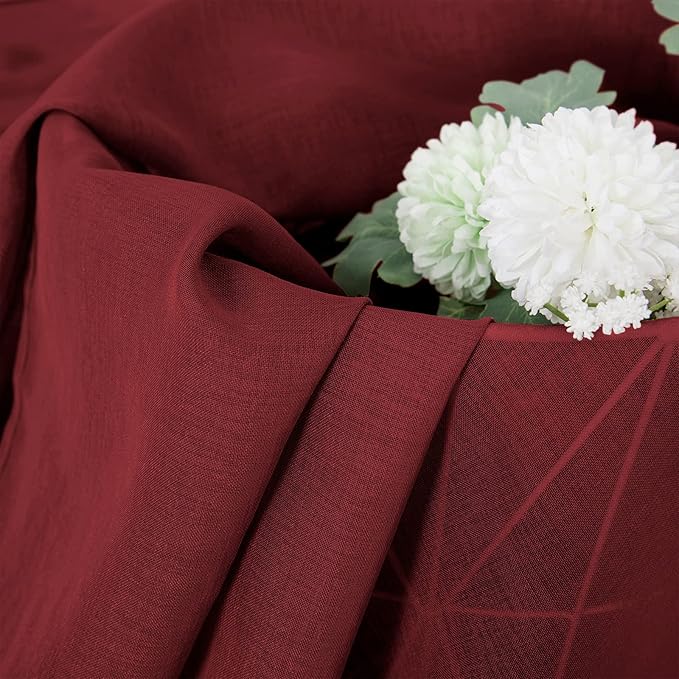 Tollpiz Short Sheer Curtains Linen Textured Living Room Curtain Sheers Light Filtering Rod Pocket Voile Curtains for Bedroom, 42 x 45 inches Long, Burgundy Red, Set of 2 Panels