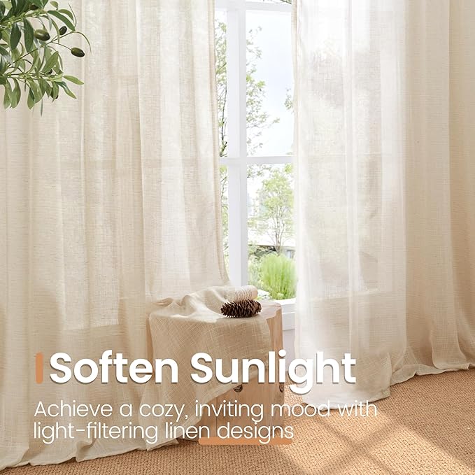 BGment Burlap Linen Farmhouse Kitchen Curtains 36 Inch Length - Half Drapes Light Filtering Semi Sheer with Rod Pocket for Bathroom Cafe Windows Lightweight, 2 Panels Set, 30 X 36 Inch
