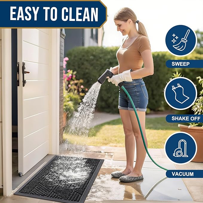 Smiry Front Door Mat Outside Entrance, Heavy Duty Sturdy Natural Rubber Doormat, Trap Dirt and Moisture, Easy Clean Low Profile Welcome Floor Mats for Indoor Outdoor Entry, 35x23 Inch, Black