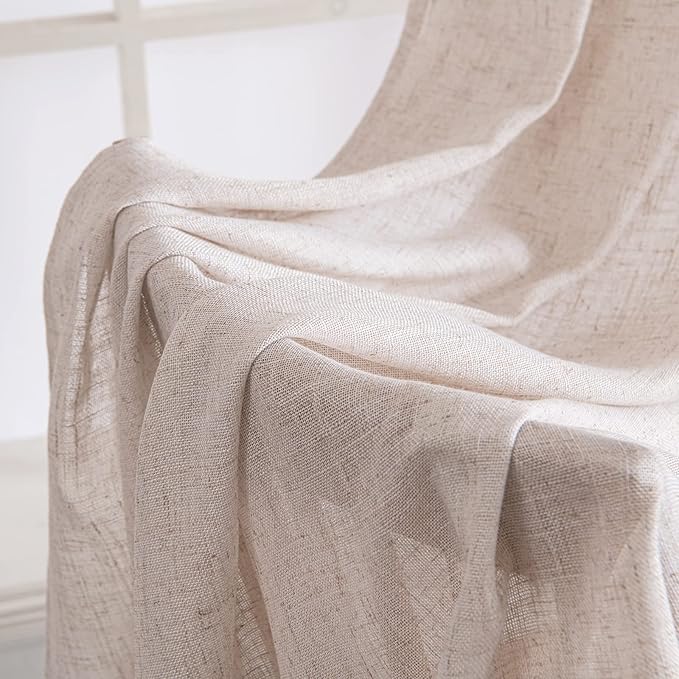 MIULEE Natural White Linen Curtains 90 Inch Length 2 Panels for Bedroom Living Room, Soft Thick Linen Textured Window Drapes Semi Sheer Light Filtering Back Tab Rod Pocket Burlap Look Decor, W37xL90
