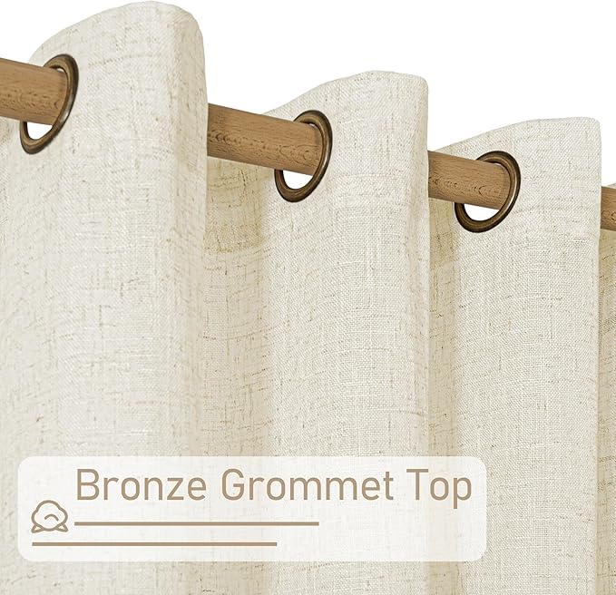 LAMIT 40 Inch Linen Curtains for Kitchen Windows Over Sink, Short Semi Sheer Light Filtering Neutral Curtains Bronze Grommet Panels for Small Windows/Cafe, Cream Ivory, 2 Panels, 34 x 40 Inch