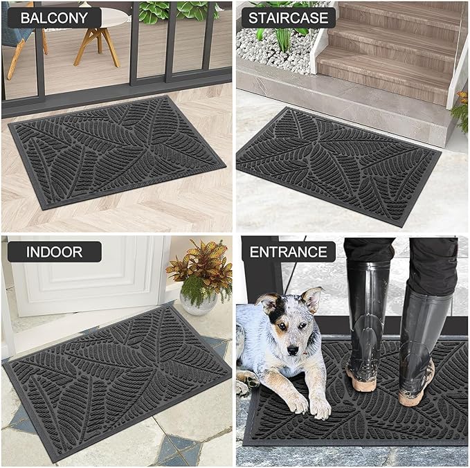 Colorxy Waterproof Doormat, Sturdy Natural Rubber Front Indoor Mat, Non Slip Low Profile Indoor Outdoor Door Mats, Stain and Fade Resistant Floor Mat, Easy Clean Patio Entry Mat, 71''x23'', Light Grey