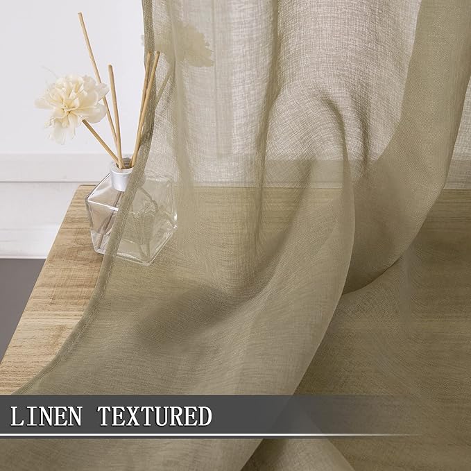 Tollpiz Sheer Curtain Linen Textured Living Room Curtains Sheer Light Filtering Rod Pocket Voile Curtain for Bedroom, 54 x 72 inches Long, Taos Taupe, Set of 2 Panels