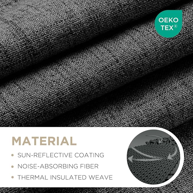 Joydeco Blackout Curtains for Bedroom - 100% Light Blocking 2 Panels Set Black Drapes 42" W x 63" L, Thermal Insulated Room Darkening Curtains, Linen Textured for Living Room, Rod Pocket & Back Tabs