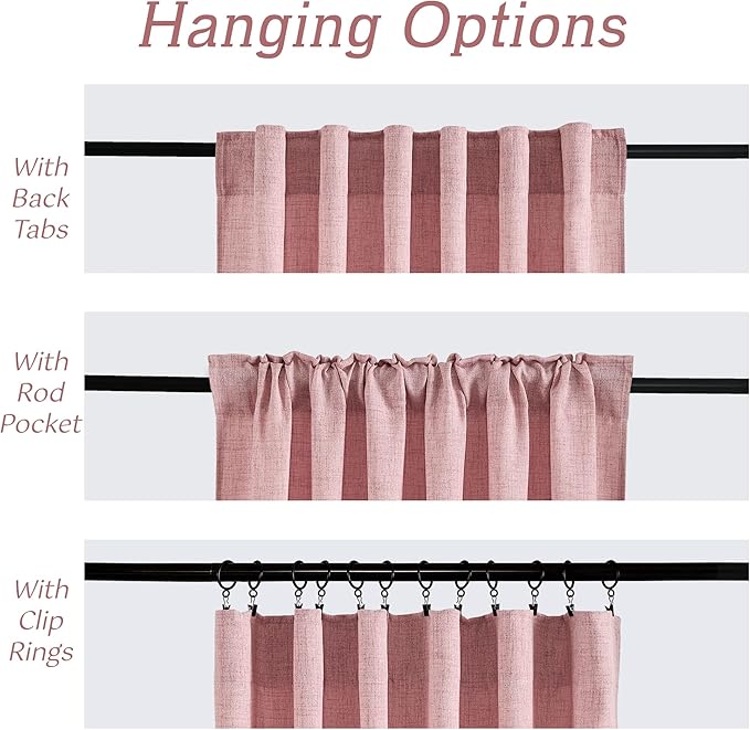 RYB HOME Living Room and Dining Room Curtains and Drapes Linen Sheer, Light Filtering Curtains 96 inches Long, Back Tab/Rod Pocket, Peach Blush, W 52 x L 96 inches, 2 Panels Set