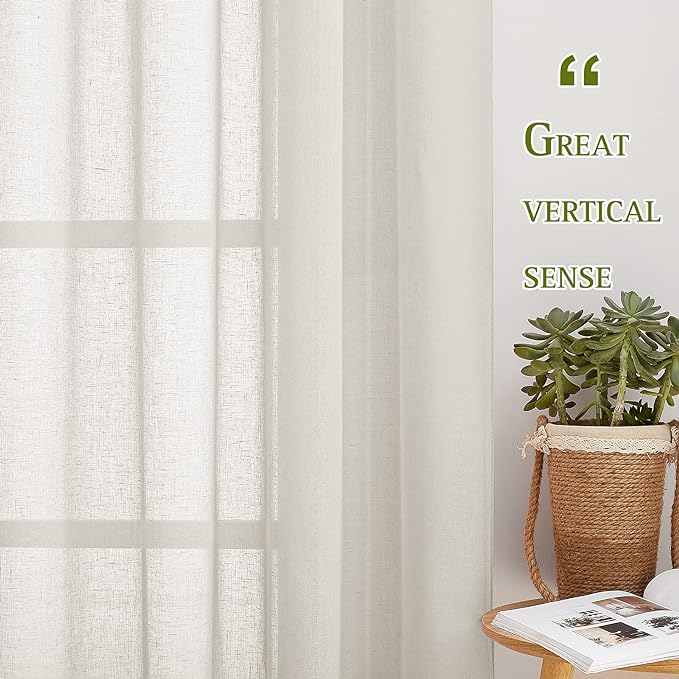 NICETOWN polyester Curtains for Windows 96 inch Length, Grommet Semi Sheer Vertical Drapes Privacy with Light Filtering for Bedroom/Living Room, Natural, W52 x L96, 2 Pieces