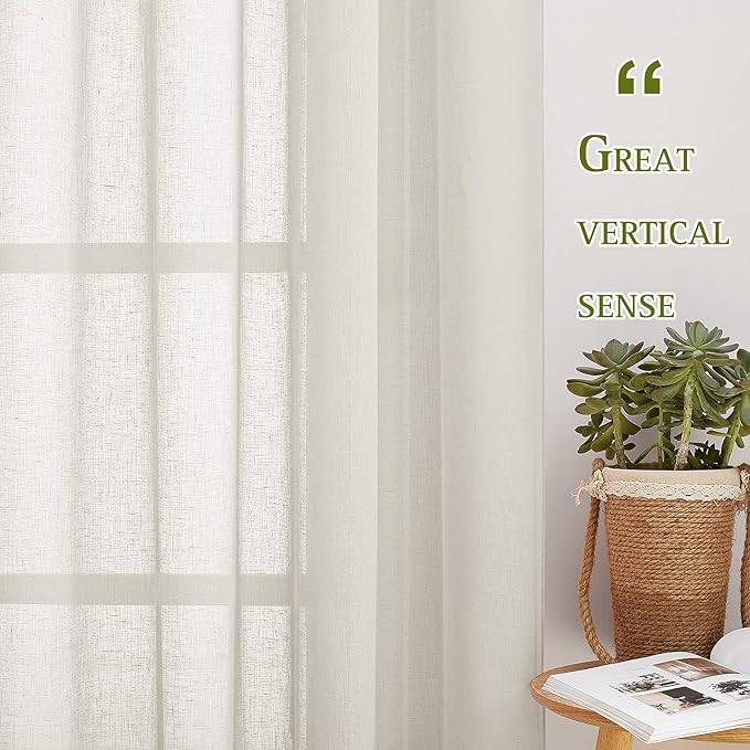 NICETOWN Short Linen Curtains for Kitchen, Grommet Small Window Curtains Linen Weave Window Treatment Privacy with Light Filtering for Cafe/Bathroom, Natural, W36 x L54, 2 Panels