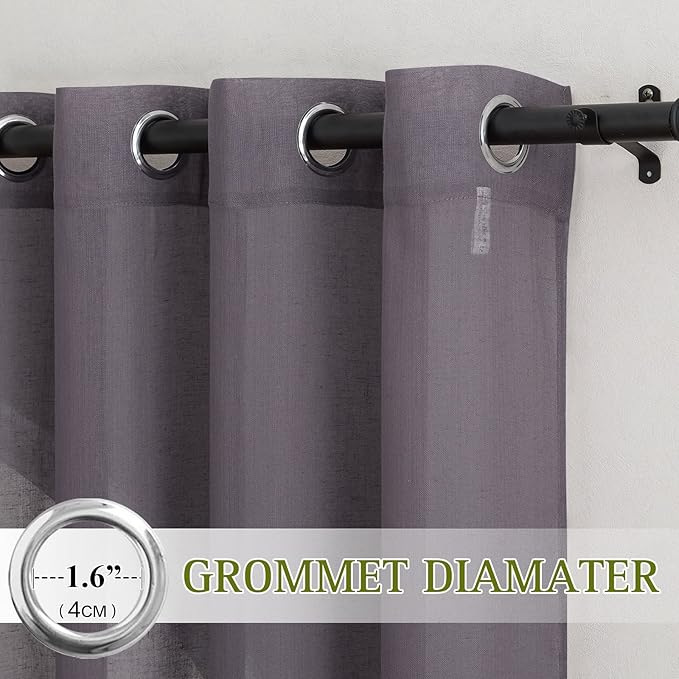 NICETOWN Linen Curtains for Bedroom, Grommet Semi Sheer Privacy with Light Filtering Curtains & Drapes Window Treatment for Bedroom Girls, Purple Brown, W52 x L63, 1 Pair