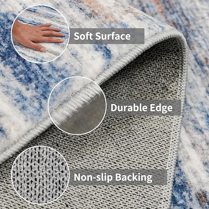 Large Runner Rugs for Hallway 4x18: Non-Slip Washable Wide Carpet - Soft Low-Pile Stain and Spill Resistant Rug for Entryway Living Room Dining Room Balcony Garage Office Navy Grey