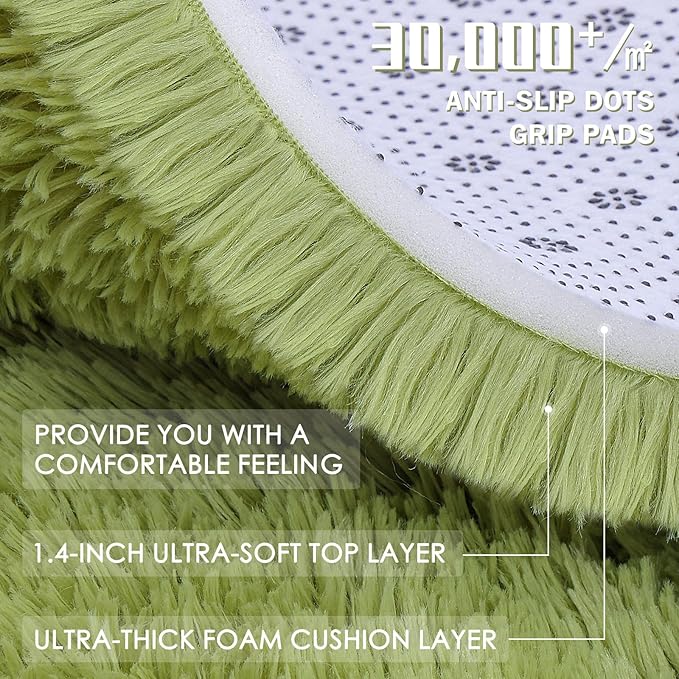 OLANLY 2x3 Machine Washable Small Bedside Rug, Soft Fluffy Shaggy Entryway Throw Rugs for Bedroom, Living Room, Indoor Floor Carpet for Kids Girl Boy, Nursery Rooms, Home Decor Aesthetic, Grass Green