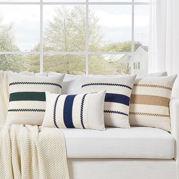 Fancy Homi Set of 1 Sage Green Boho Decorative Throw Pillow Covers 18x18 Inch for Living Room Bedroom Couch Bed Sofa Chair, Rustic Retro Cushion Case 45x45 cm, Bohemian Room Home Decor