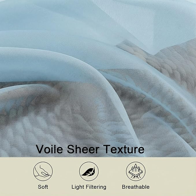 Sheer Curtains 84 Inches Long 2 Panels Set for Bedroom Living Room, Soft Airy Light Filtering Modern Solid Rod Pocket Drapes Window Treatments, Sky Blue, Each 42" W x 84" L