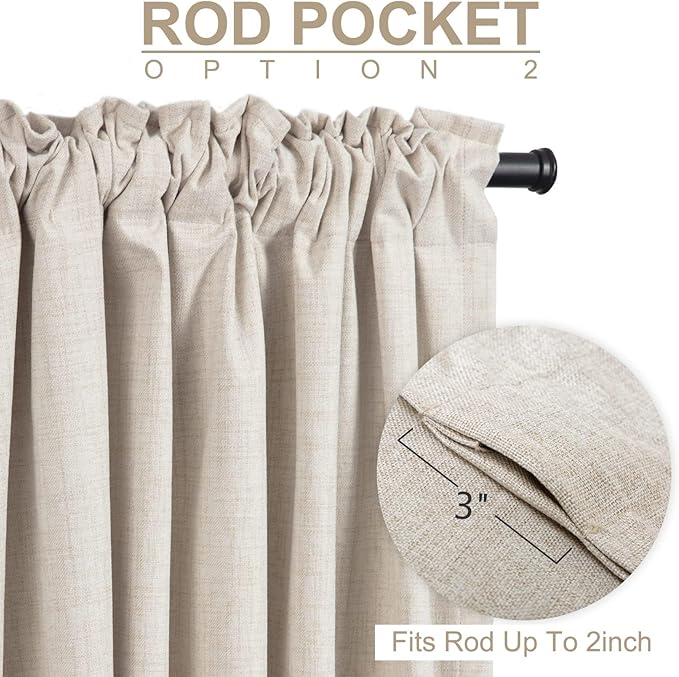 100% Blackout Shield Linen Blackout Curtains for Bedroom 84 Inches Long, Back Tab/Rod Pocket Living Room Drapes, Thermal Insulated Blackout Curtains 2 Panels Set, 50" W x 84" L, Cream
