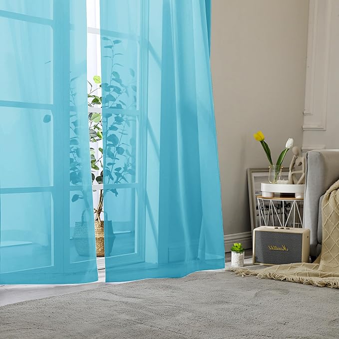 Lecloud Turquoise Sheer Curtains 84 Inches Long 2 Panels, Light Filtering Voile Curtain Drapes for Bedroom Living Room, Dual Rod Pocket Semi Sheer Window Treatments, 40 W x 84 L Inches