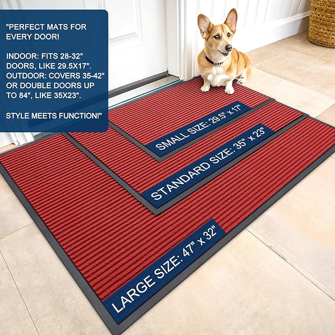 OLANLY Front Door Mat Indoor Outdoor Entrance, 2-Pack 59 x 23 Inch, Waterproof Heavy Duty Doormat, Fade Resistant, Low Profile, Easy Clean Patio Porch Welcome Floor Mats for Entry, Red