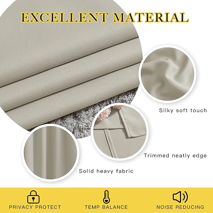 NICETOWN Blackout Kitchen Curtains 36 inch Length, Grommet Thermal Insulated Solid Vertical Window Drapes Room Darkening for Nursery, Natural, Set of 2, W52 x L36