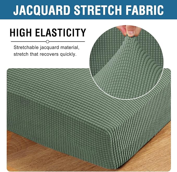 H.VERSAILTEX Super Stretch Individual Chaise Cover Sectional Couch Covers for L Shaped Sofa Both Left/Right Featuring Thick Jacquard Textured Twill Fabric (1 Piece Chaise Cover, Loden Frost)