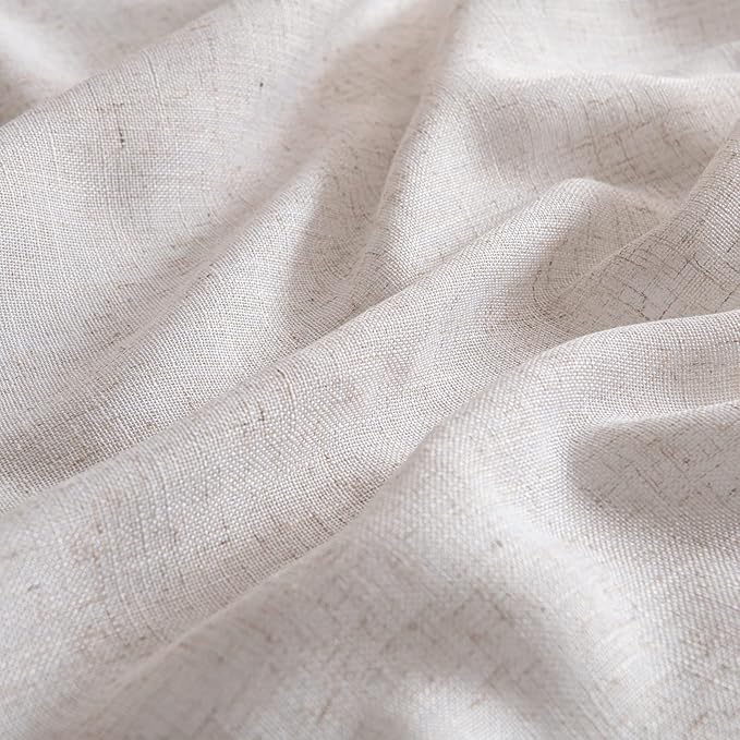 MIULEE Natural White Linen Curtains 96 Inch Long 2 Panels for Bedroom Living Room, Soft Thick Linen Textured Window Drapes Semi Sheer Light Filtering Rod Pocket Back Tab Neutral Farmhouse Cream Ivory