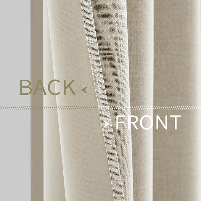 MIULEE 100% Blackout Linen Textured Curtains for Bedroom Solid Thermal Insulated Cream Grommet Room Darkening Curtains & Drapes Luxury Decor for Living Room Nursery 52 x 72 Inch (2 Panels)