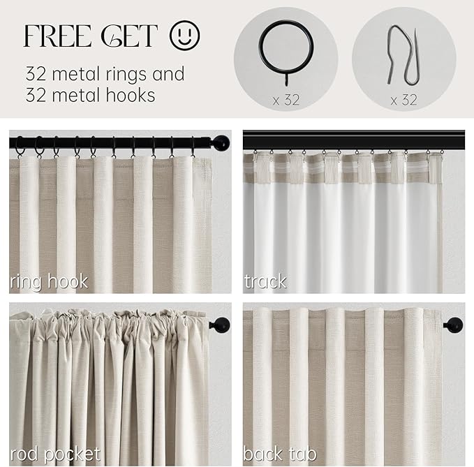 Cream Birch 84 Inch Longth 40 Inch Wide 100% Blackout Curtains 2 Panels Set for Bedroom Back Tab Rod Pocket Pleated Thermal Insulated Energy Efficient Cotton Linen Blend Decor(40"W x 84"L 2 Panels)