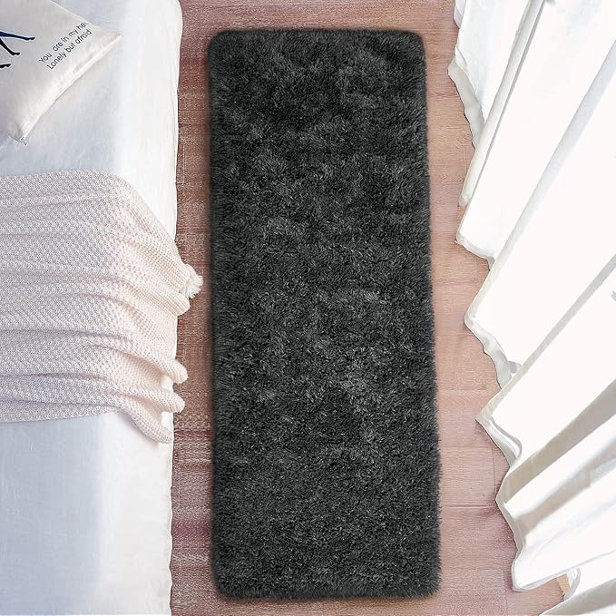 Chicrug Soft Runner Rugs for Bedroom Living Room Plush Fluffy Rug 2x6 Feet, Shag Furry Area Rug Carpet Non Shedding for Nursery Children Kids Girls Room Home Decorative, Dark Grey