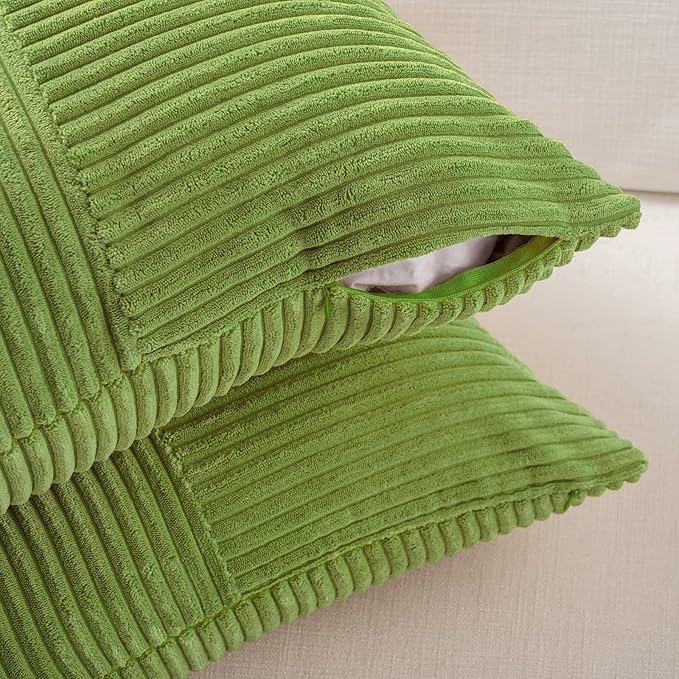 Fancy Homi Set of 2 Lime Green Lumbar Decorative Throw Pillow Covers 12x20 Inch for Living Room Bedroom Couch Bed Sofa, Soft Striped Corduroy Modern Rectangle Accent Cushion Case 30x50 cm