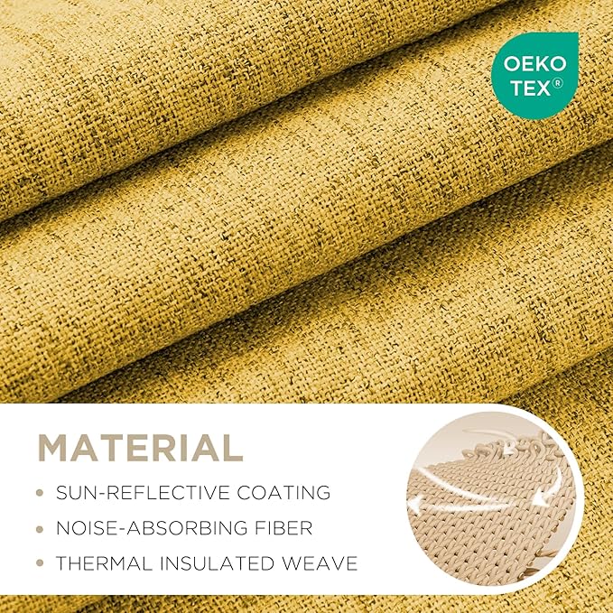 Joydeco Blackout Curtains for Bedroom - 108 Inch Long 100% Light Blocking 2 Panels Set Yellow Drapes, Thermal Insulated Room Darkening Curtains, Linen Textured for Living Room, Rod Pocket & Back Tabs