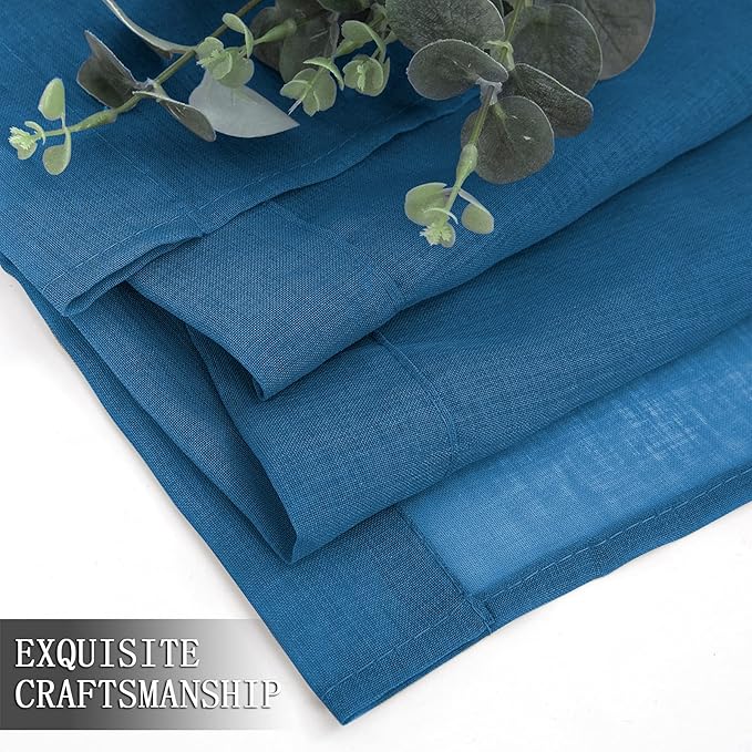 Tollpiz Short Sheer Curtain Linen Textured Living Room Curtains Sheer Light Filtering Rod Pocket Voile Curtain for Bedroom, 42 x 54 inches Long, Classic Blue, Set of 2 Panels