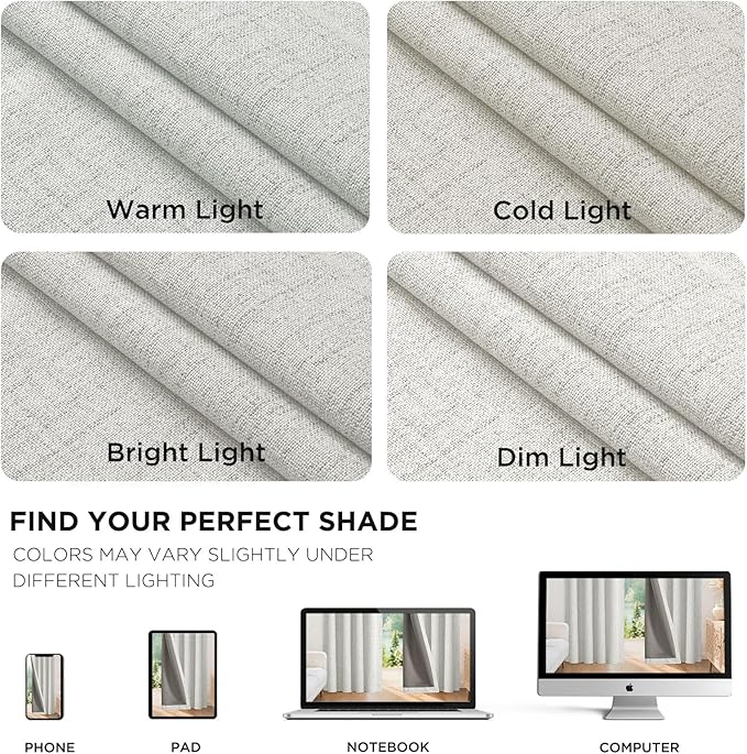 Joydeco Blackout Curtains for Bedroom - 100% Light Blocking 2 Panels Set White Drapes 37" W x 84" L, Thermal Insulated Room Darkening Curtains, Linen Textured for Living Room, Rod Pocket & Back Tabs