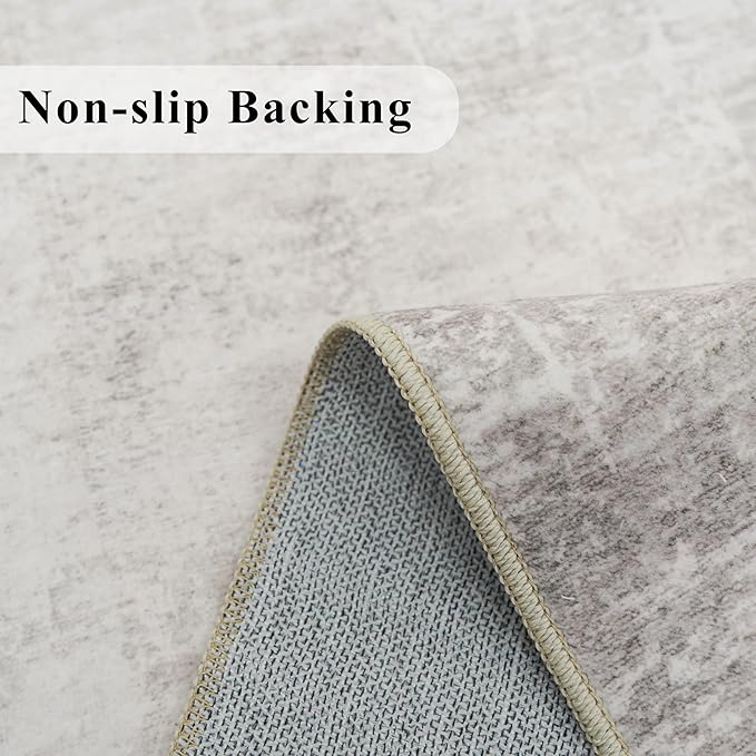 3x6 Washable Hallway Runner Rug: Abstract Stain Resistant Bathroom Kitchen Rug Farmhouse Ultra Soft Bedroom Entryway Print Floor Mat Thin Non-Slip Indoor Carpet for Living Room Laudry(3x6,Beige/Cream)