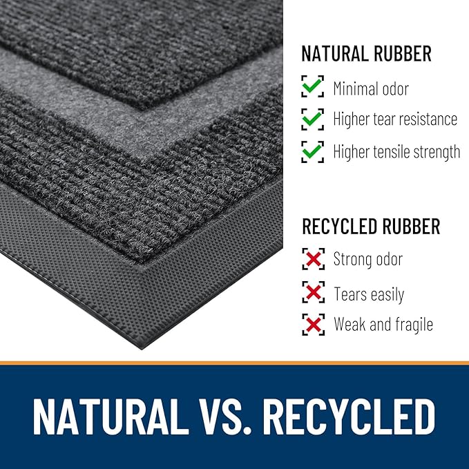 OLANLY Front Door Mat Indoor Outdoor Entrance, Waterproof All-Season, All-Weather Doormat, Sturdy Natural Rubber, Fade Resistant, Low Profile, Easy Clean Patio Porch Entryway Mat, 33x21, Grey