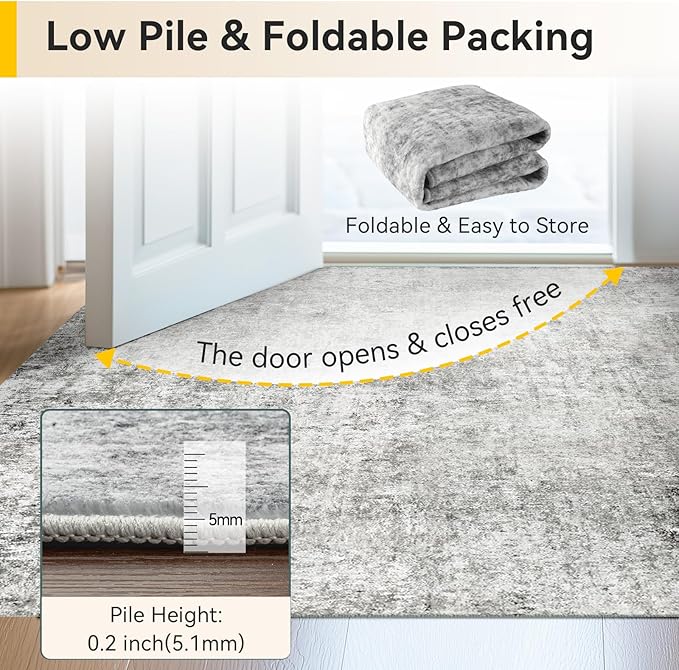 Washable Area Rugs 4ft Non-Slip Modern Abstract Soft for Living Room Entryway Bedroom Nursery, Print Pattern, Gray White Grey